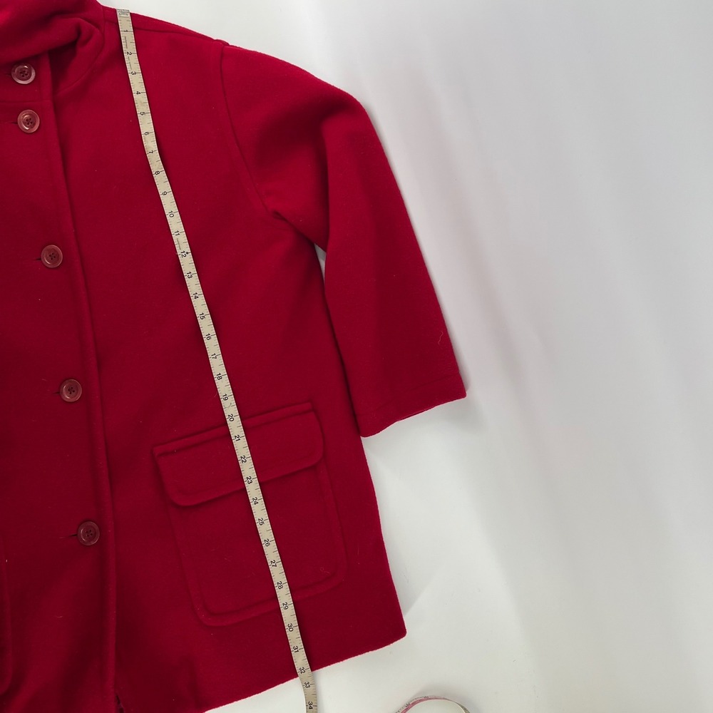 Vintage Eddie Bauer Wool Hooded Coat Womens Petite M Red Hong Kong 80s 90s - Picture 7 of 7